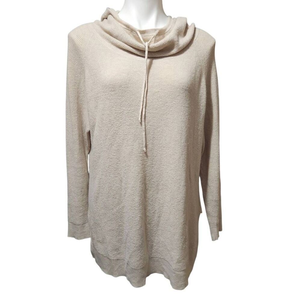 Kinross Cashmere waffle knit cowl neck hoodie‎ light tan oversized small